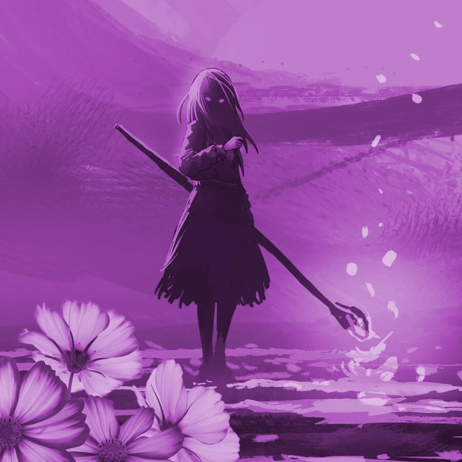 Art by Tithi Luadthong of a woman walking on walter with a glowing staff