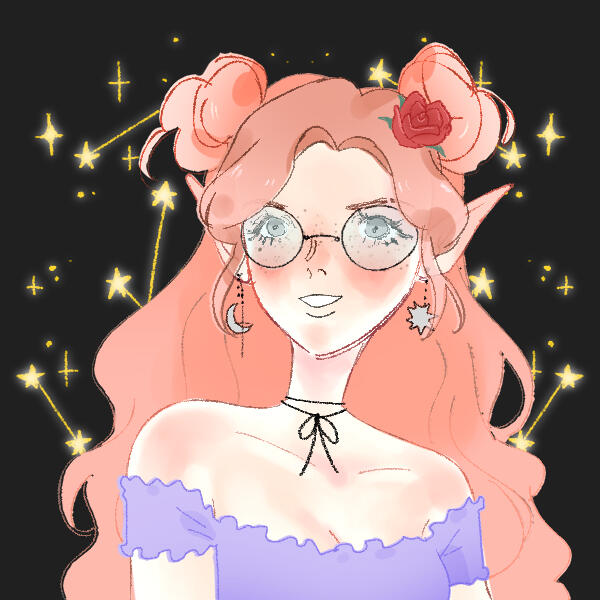 A Picrew illustration of Aisling O'Halloran as a woman with strawberry blonde hair, gray eyes, and a lot of freckles.